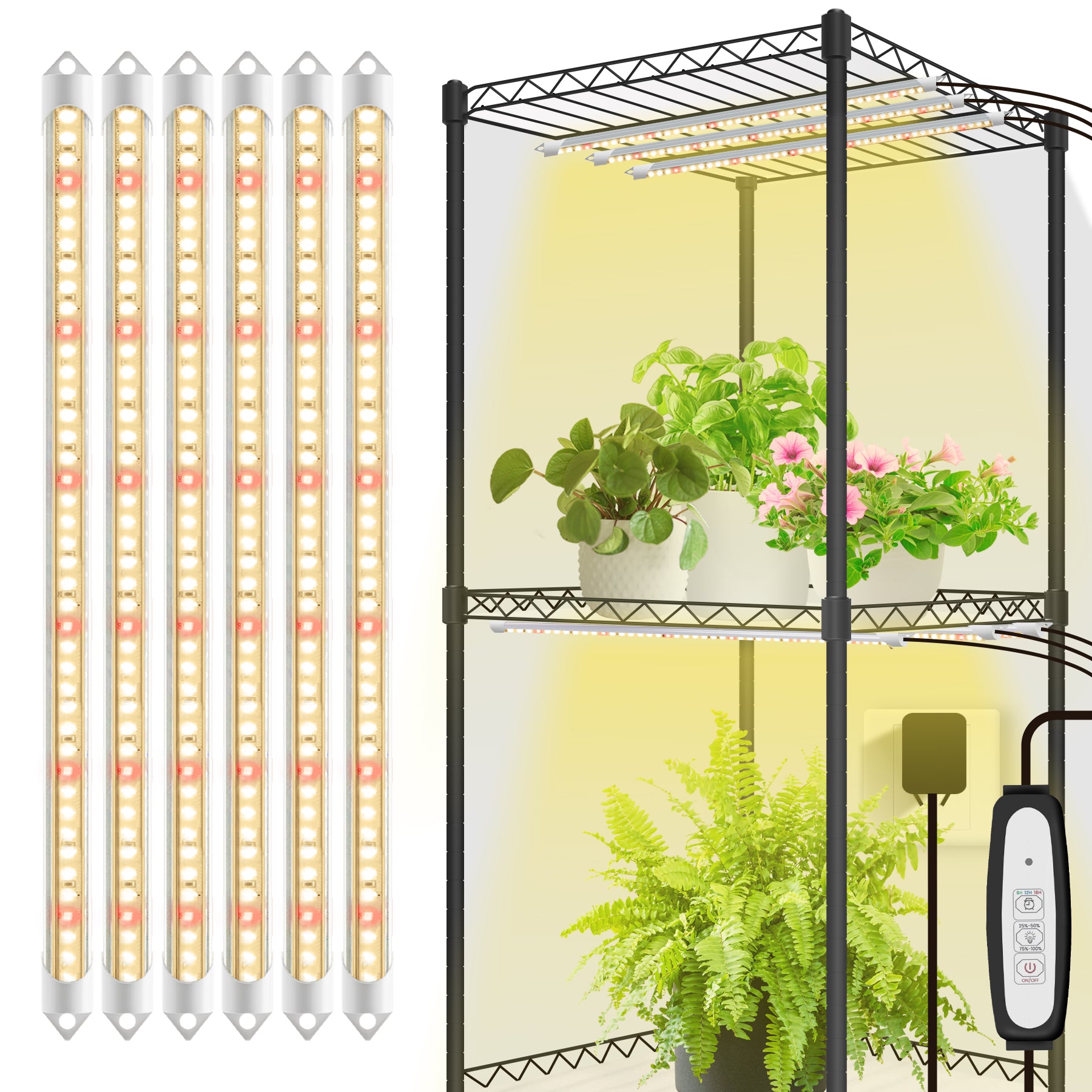 Led 6 Row Light EASY GROW LED Grow Light Bars, Full Spectrum 4000K, 6 Pack with Timer ...