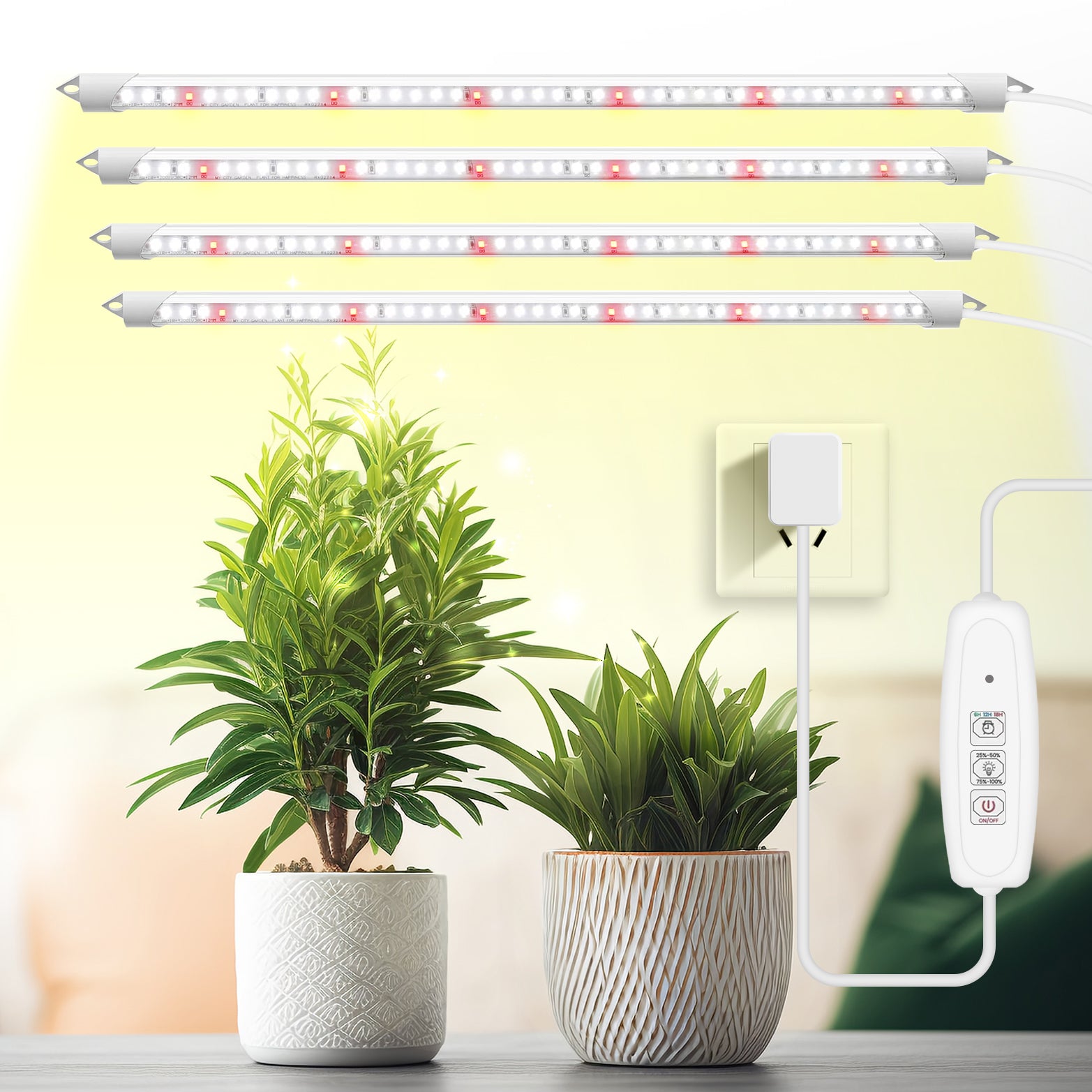 rechargeable grow light for plants EASY GROW LED Grow Light Bars, Full Spectrum, 4 Pack with Timer and Controller